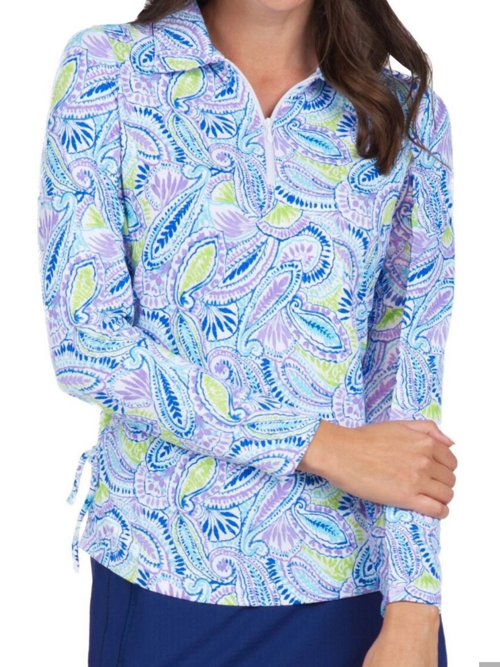 IBKUL UPF 50 Sun Shirt Paisley Long Sleeve Golf Tennis 1/4 Zip XL